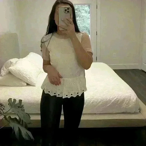 J.Crew Embroidered Front Shirt Sleeve Sweater Top - Picture 7 of 13